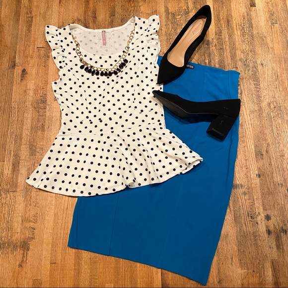 black and white polka dot peplum top